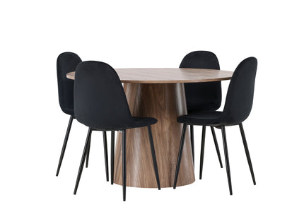 Venture Home Polar & Lanzo Matstolar 2-pack Svart + Runda Matbord ⌀120 Nature