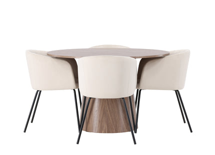 Venture Home Berit & Lanzo Matstolar Beige + Runda Matbord ⌀120 Nature