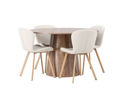 Venture Home Lanzo & Lilja Runda Matbord ⌀120 Nature + Matstolar 2-pack Beige