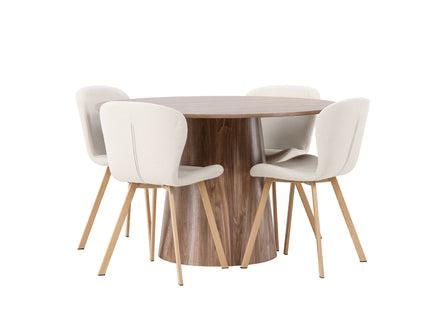 Venture Home Lanzo & Lilja Runda Matbord ⌀120 Nature + Matstolar 2-pack Beige