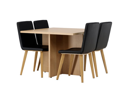 Venture Home Leo & Today Rektangulära Matbord 100 x 100 Nature + Matstolar 2-pack Svart
