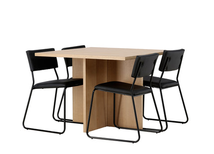 Venture Home Kenth & Leo Matstolar 2-pack Svart + Rektangulära Matbord 100 x 100 Nature
