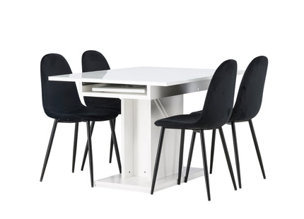 Venture Home Polar & Pluto Matstolar 2-pack Svart + Rektangulära Matbord 120 x 90 Vit