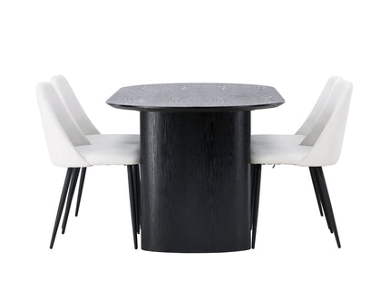 Venture Home Isolde & Night Ovala Matbord 180 x 90 Svart + Matstolar 2-pack Vit