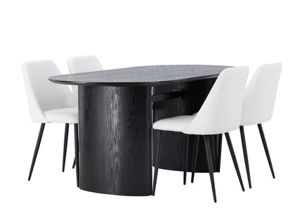Venture Home Isolde & Night Ovala Matbord 180 x 90 Svart + Matstolar 2-pack Vit