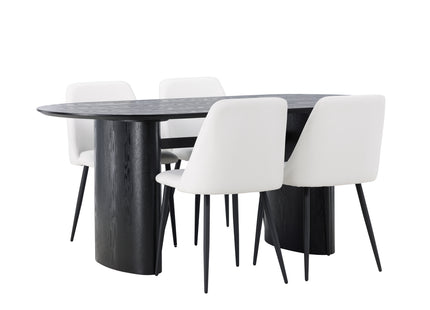 Venture Home Isolde & Night Ovala Matbord 180 x 90 Svart + Matstolar 2-pack Vit