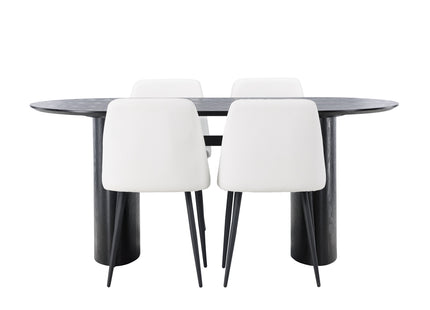 Venture Home Isolde & Night Ovala Matbord 180 x 90 Svart + Matstolar 2-pack Vit