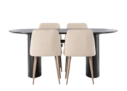 Venture Home Night & Isolde Matstolar 2-pack Beige + Ovala Matbord 180 x 90 Svart