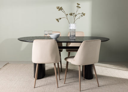 Venture Home Night & Isolde Matstolar 2-pack Beige + Ovala Matbord 180 x 90 Svart