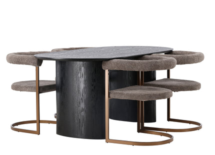 Venture Home Isolde & Morning Ovala Matbord 180 x 90 Svart + Matstolar 2-pack Brun