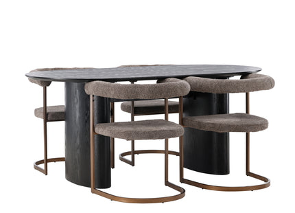 Venture Home Isolde & Morning Ovala Matbord 180 x 90 Svart + Matstolar 2-pack Brun