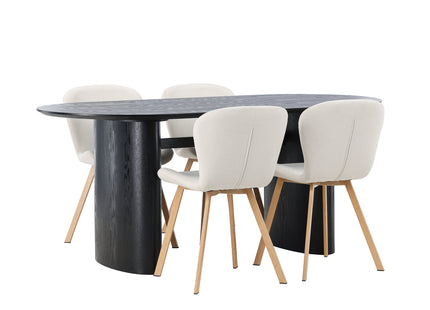 Venture Home Isolde & Lilja Ovala Matbord 180 x 90 Svart + Matstolar 2-pack Beige