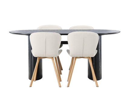 Venture Home Isolde & Lilja Ovala Matbord 180 x 90 Svart + Matstolar 2-pack Beige