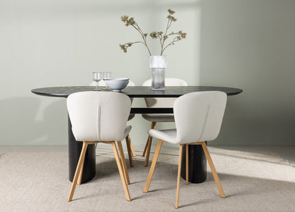 Venture Home Isolde & Lilja Ovala Matbord 180 x 90 Svart + Matstolar 2-pack Beige