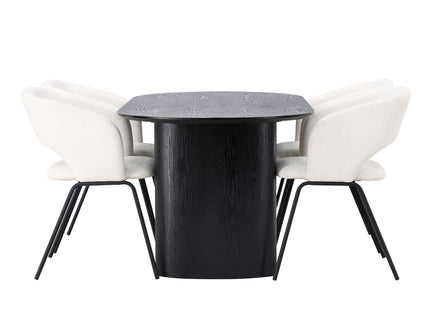 Venture Home Day & Isolde Matstolar 2-pack Offwhite + Ovala Matbord 180 x 90 Svart