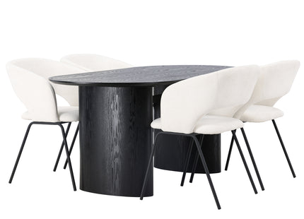 Venture Home Day & Isolde Matstolar 2-pack Offwhite + Ovala Matbord 180 x 90 Svart