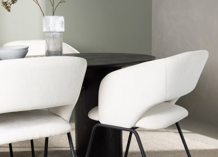 Venture Home Day & Isolde Matstolar 2-pack Offwhite + Ovala Matbord 180 x 90 Svart