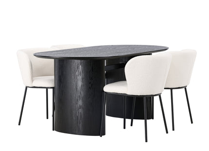 Venture Home Edina & Isolde Matstolar 2-pack Vit + Ovala Matbord 180 x 90 Svart