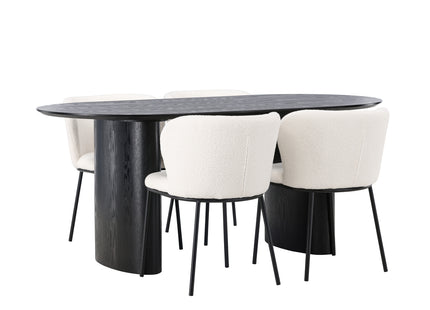 Venture Home Edina & Isolde Matstolar 2-pack Vit + Ovala Matbord 180 x 90 Svart