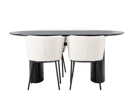Venture Home Edina & Isolde Matstolar 2-pack Vit + Ovala Matbord 180 x 90 Svart