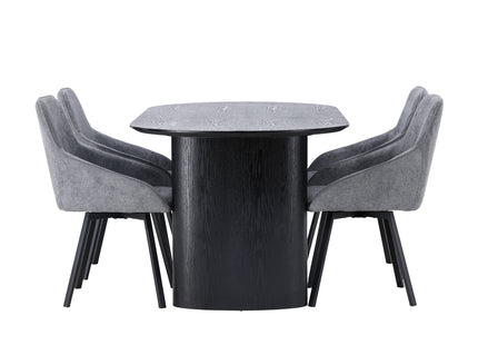 Venture Home Rosie & Isolde Matstolar 2-pack Grå + Ovala Matbord 180 x 90 Svart