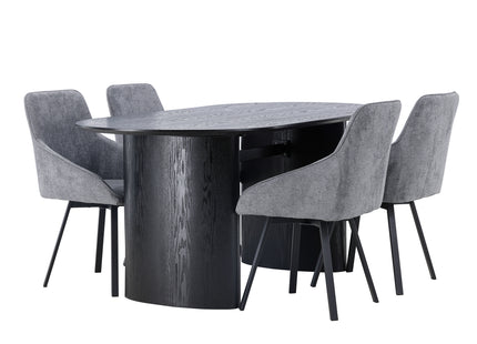 Venture Home Rosie & Isolde Matstolar 2-pack Grå + Ovala Matbord 180 x 90 Svart