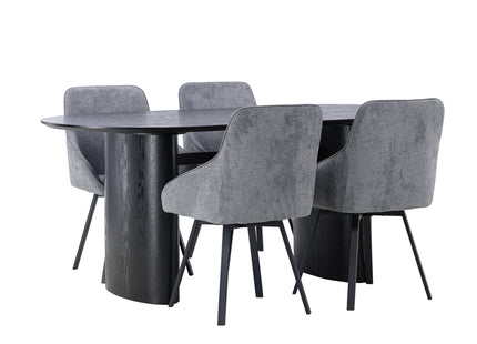 Venture Home Rosie & Isolde Matstolar 2-pack Grå + Ovala Matbord 180 x 90 Svart