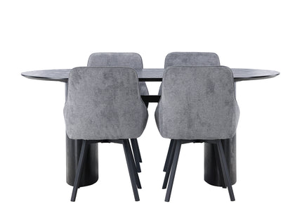 Venture Home Rosie & Isolde Matstolar 2-pack Grå + Ovala Matbord 180 x 90 Svart