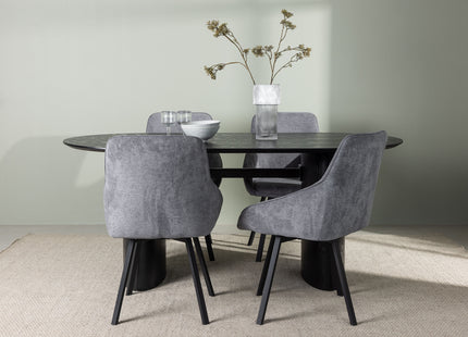 Venture Home Rosie & Isolde Matstolar 2-pack Grå + Ovala Matbord 180 x 90 Svart
