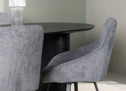 Venture Home Rosie & Isolde Matstolar 2-pack Grå + Ovala Matbord 180 x 90 Svart