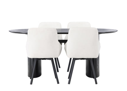 Venture Home Rosie & Isolde Matstolar 2-pack Beige + Ovala Matbord 180 x 90 Svart
