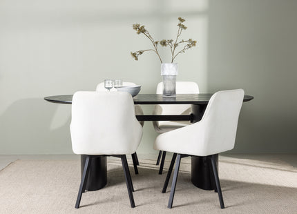 Venture Home Rosie & Isolde Matstolar 2-pack Beige + Ovala Matbord 180 x 90 Svart
