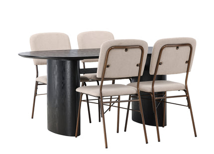 Venture Home Seda & Isolde Matstolar 2-pack Beige + Ovala Matbord 180 x 90 Svart