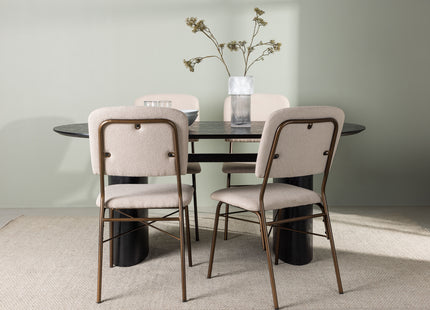 Venture Home Seda & Isolde Matstolar 2-pack Beige + Ovala Matbord 180 x 90 Svart