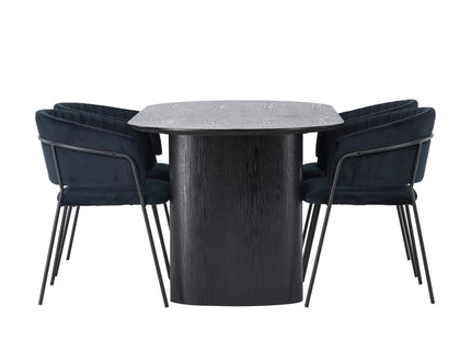 Venture Home Selma & Isolde Matstolar 2-pack Svart + Ovala Matbord 180 x 90 Svart