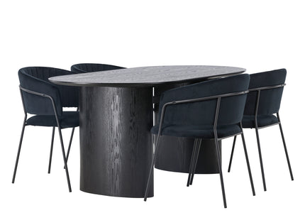 Venture Home Selma & Isolde Matstolar 2-pack Svart + Ovala Matbord 180 x 90 Svart