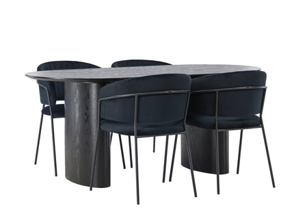 Venture Home Selma & Isolde Matstolar 2-pack Svart + Ovala Matbord 180 x 90 Svart