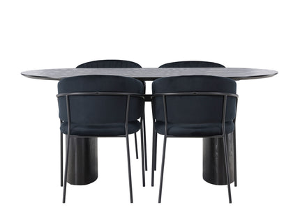 Venture Home Selma & Isolde Matstolar 2-pack Svart + Ovala Matbord 180 x 90 Svart