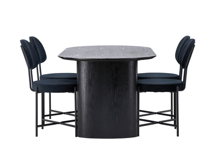 Venture Home Stella & Isolde Matstolar 2-pack Svart + Ovala Matbord 180 x 90 Svart