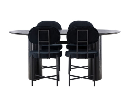 Venture Home Stella & Isolde Matstolar 2-pack Svart + Ovala Matbord 180 x 90 Svart