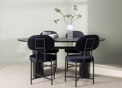 Venture Home Stella & Isolde Matstolar 2-pack Svart + Ovala Matbord 180 x 90 Svart