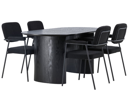 Venture Home Yesterday & Isolde Matstolar 2-pack Svart + Ovala Matbord 180 x 90 Svart