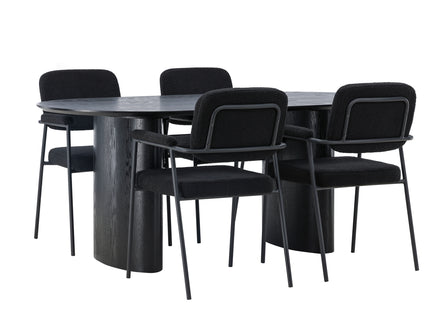 Venture Home Yesterday & Isolde Matstolar 2-pack Svart + Ovala Matbord 180 x 90 Svart