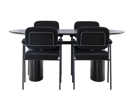 Venture Home Yesterday & Isolde Matstolar 2-pack Svart + Ovala Matbord 180 x 90 Svart