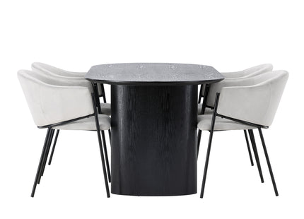Venture Home Evelina & Isolde Matstolar 2-pack Grå + Ovala Matbord 180 x 90 Svart