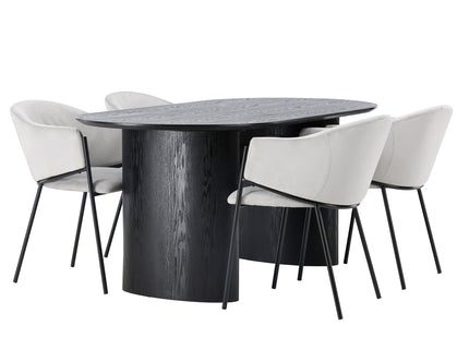 Venture Home Evelina & Isolde Matstolar 2-pack Grå + Ovala Matbord 180 x 90 Svart