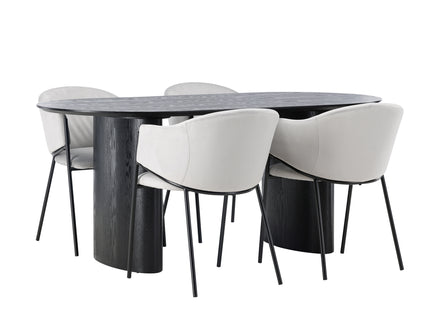 Venture Home Evelina & Isolde Matstolar 2-pack Grå + Ovala Matbord 180 x 90 Svart
