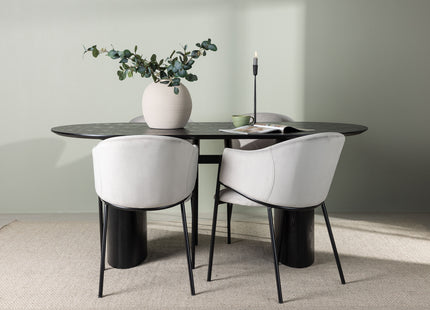 Venture Home Evelina & Isolde Matstolar 2-pack Grå + Ovala Matbord 180 x 90 Svart