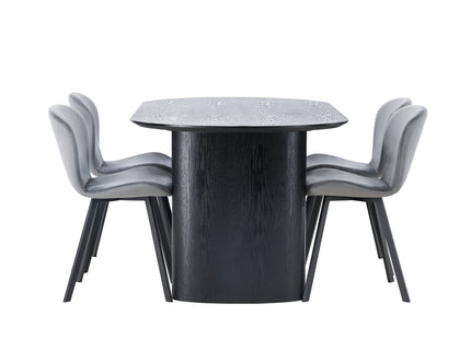 Venture Home Lilja & Isolde Matstolar 2-pack Grå + Ovala Matbord 180 x 90 Svart