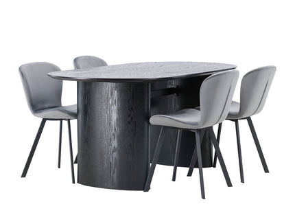 Venture Home Lilja & Isolde Matstolar 2-pack Grå + Ovala Matbord 180 x 90 Svart